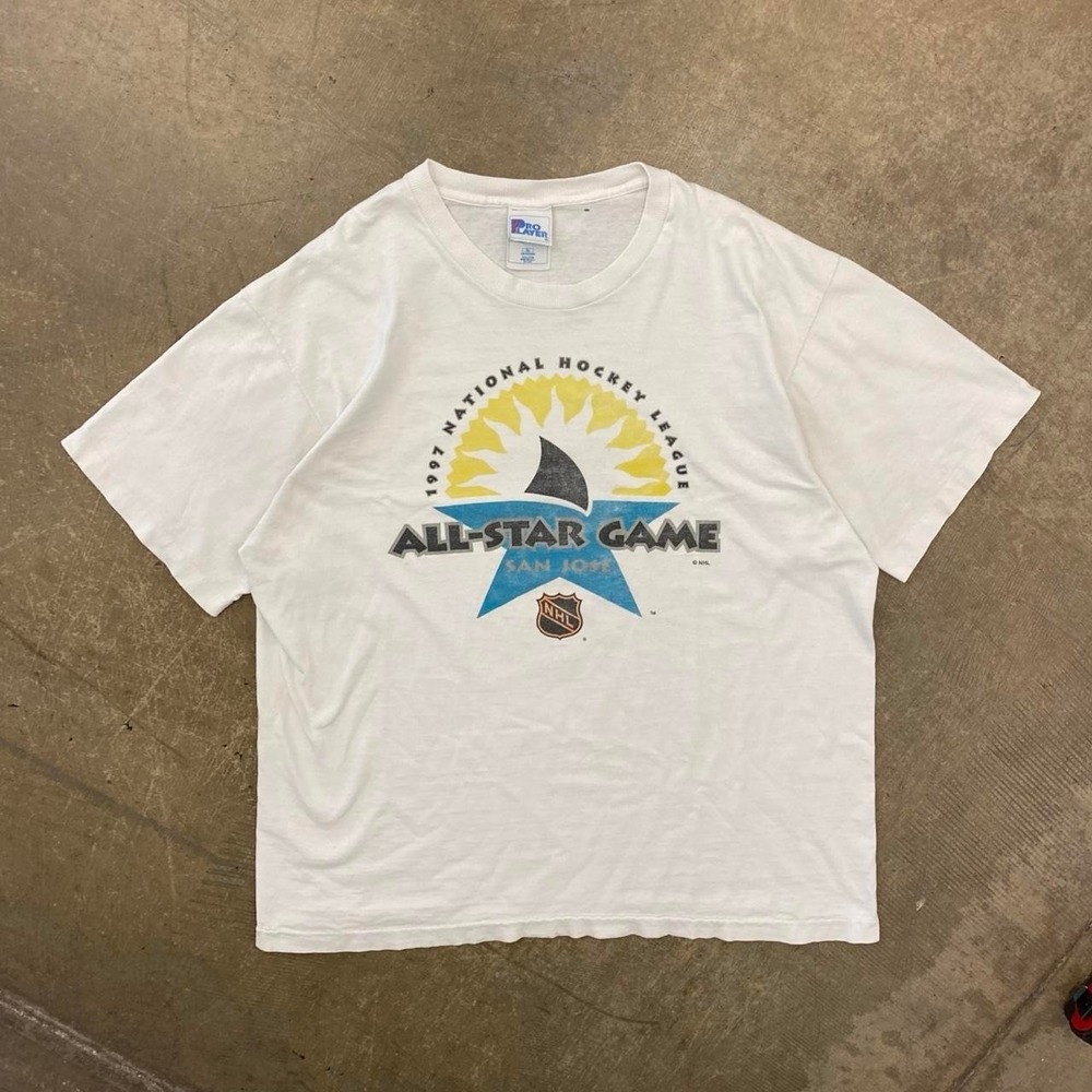 Vintage San Jose Sharks 1997 NHL All Star Game Pro Player Hockey T-Shirt Size XL